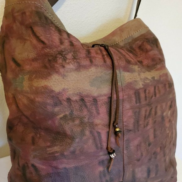 Leather cowgirl hippy bag purse hobo black brown tan red burgundy beige tie dyed - Picture 2 of 11